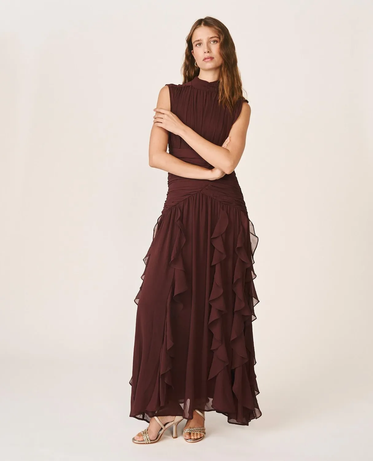 Alma en Pena I26CL0244 robe longue marron volants
