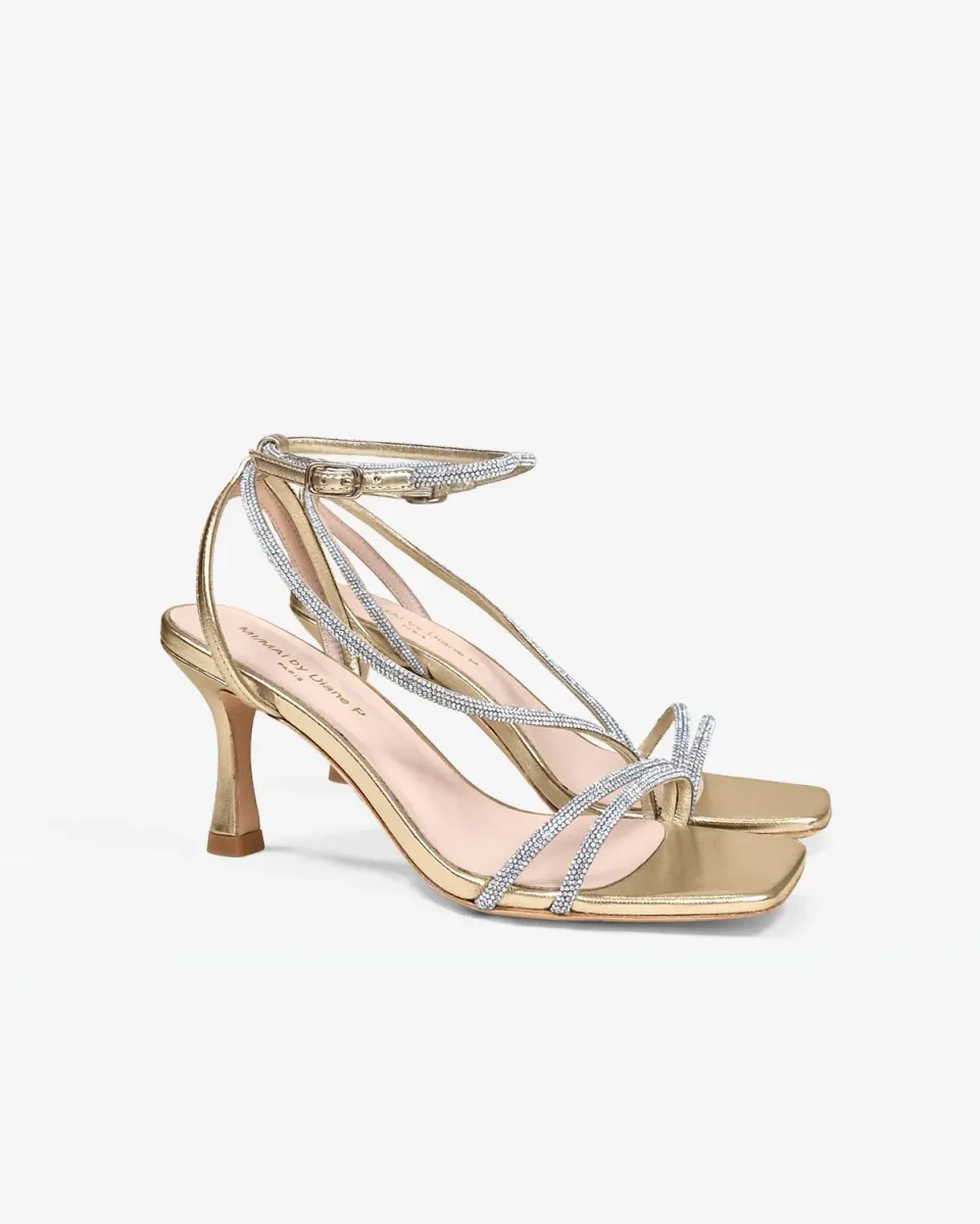 Mi/Mai Capri Gold sandales talons strass doré cérémonie