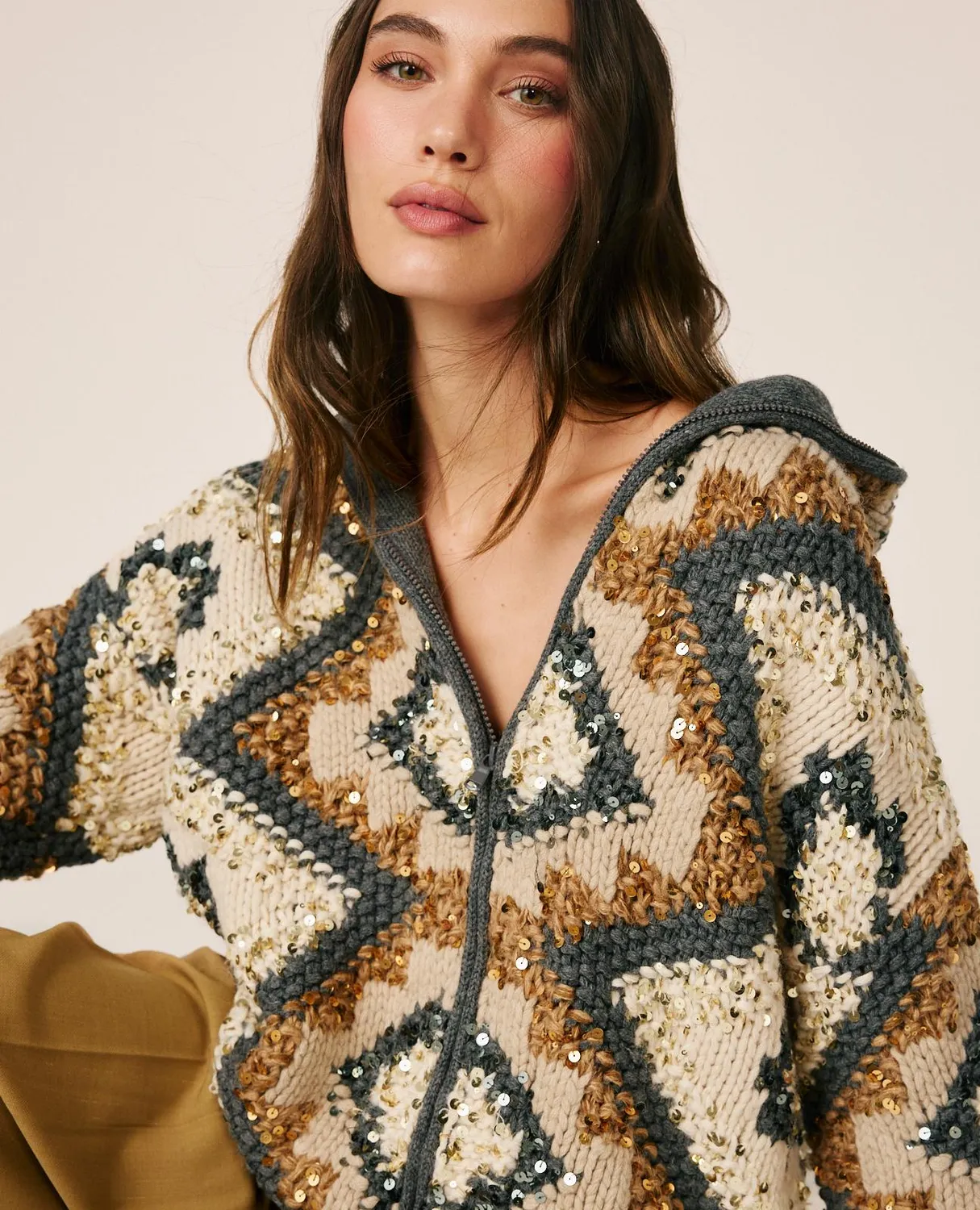 Alma en Pena I26CL1201 cardigan laine marron capuche