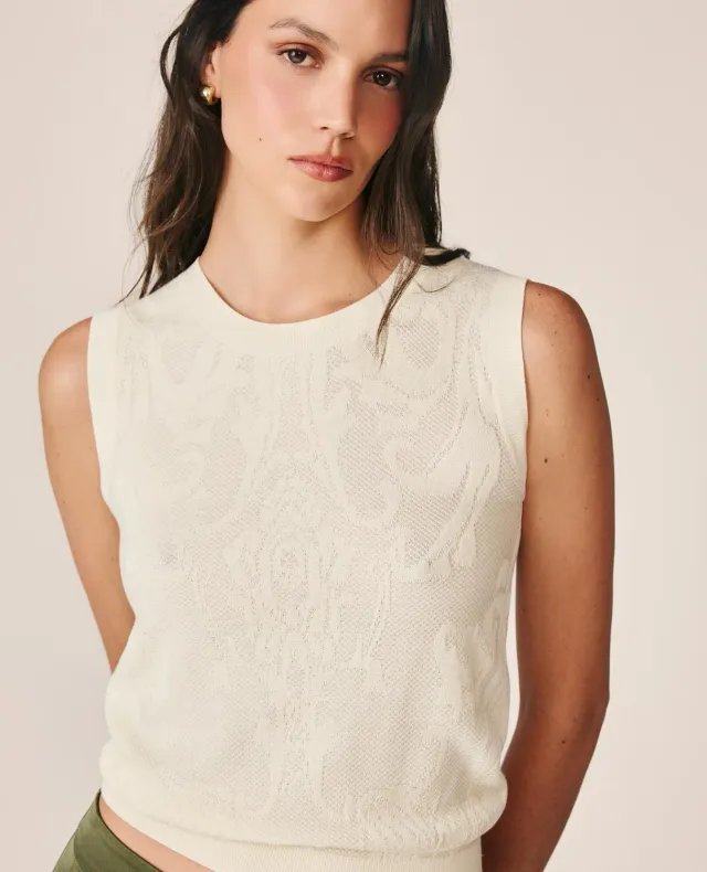 Alma en Pena I26CL1402 top maille jacquard blanc