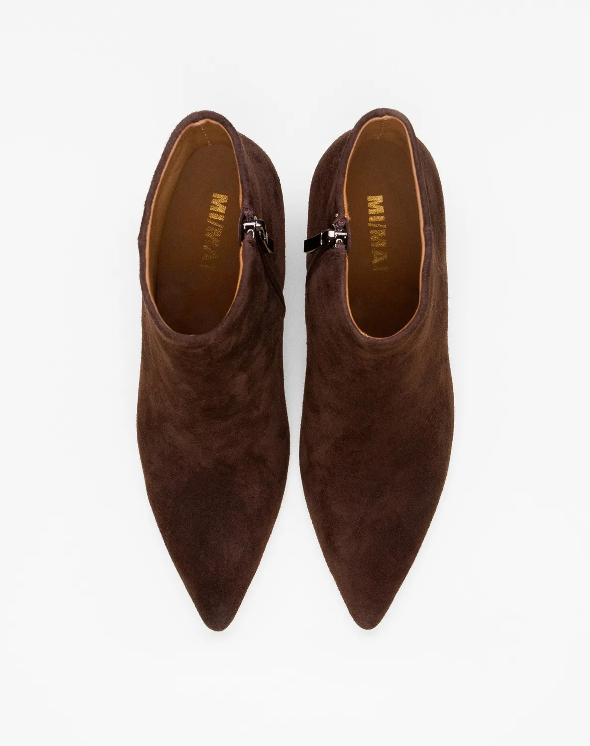 Mi/Mai Noura bottines à talon 8 cm daim chocolat