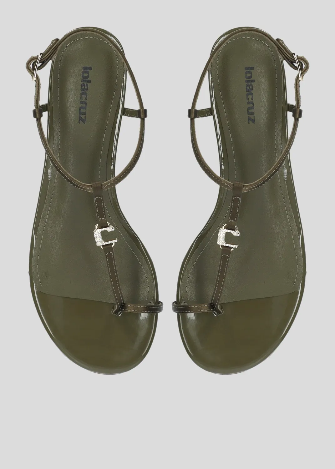 Lola Cruz June sandales plates kaki cuir plat