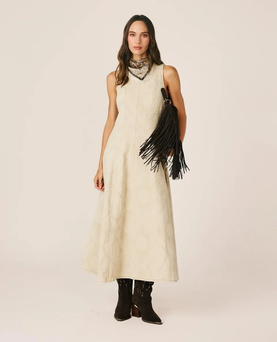 Alma en Pena I26CL0227 Robe Longue Jacquard Paisley Écru