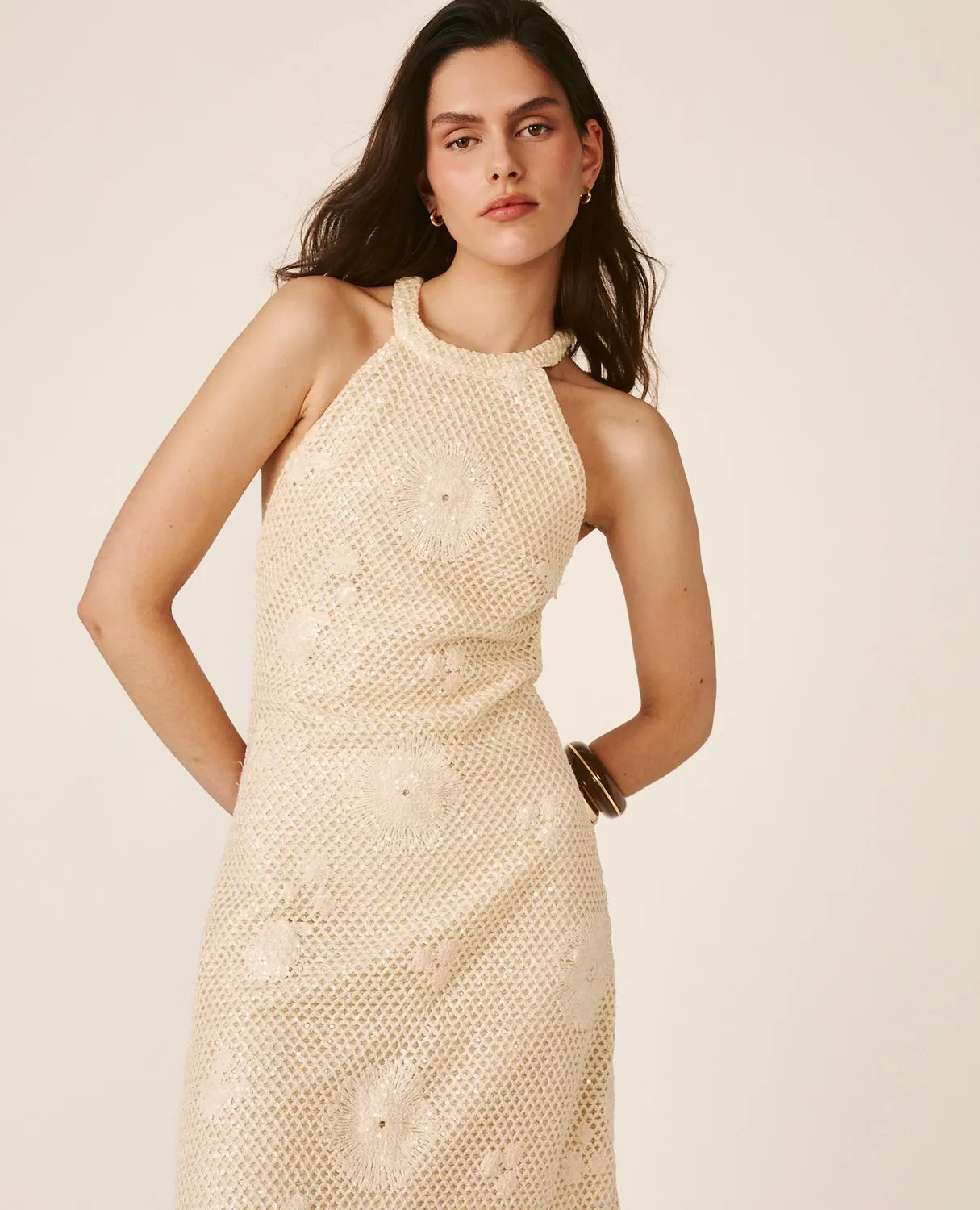 Alma en Pena V26CL0269 robe crochet courte blanc sequins