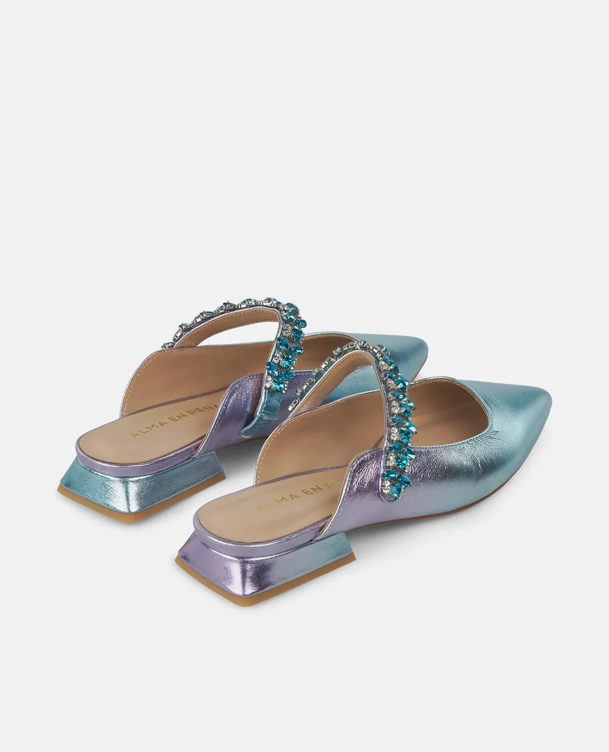 Alma en Pena V250491 escarpins bleus cuir talon 2 cm
