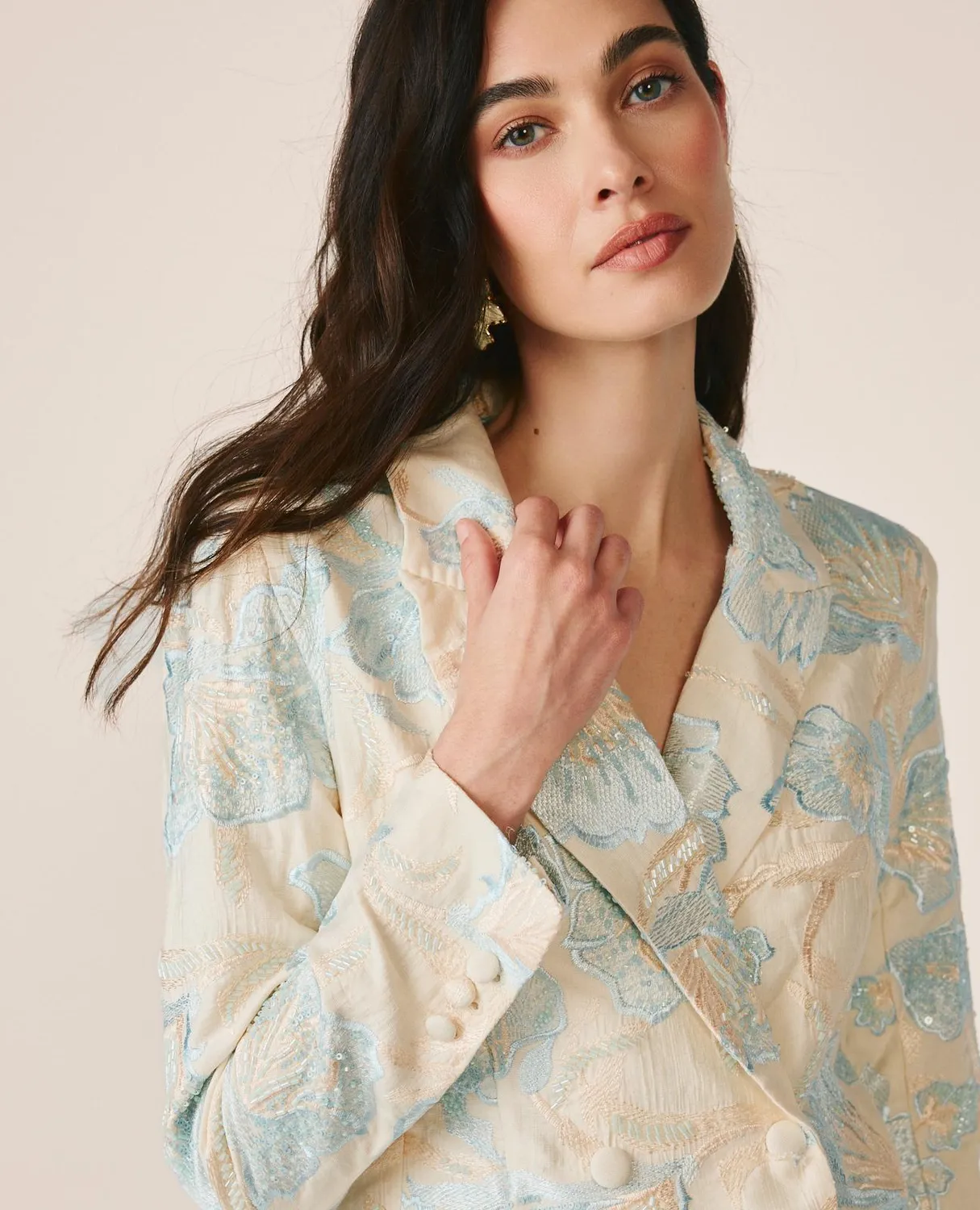 Alma en Pena V26CL1005 blazer fleuri bleu coton