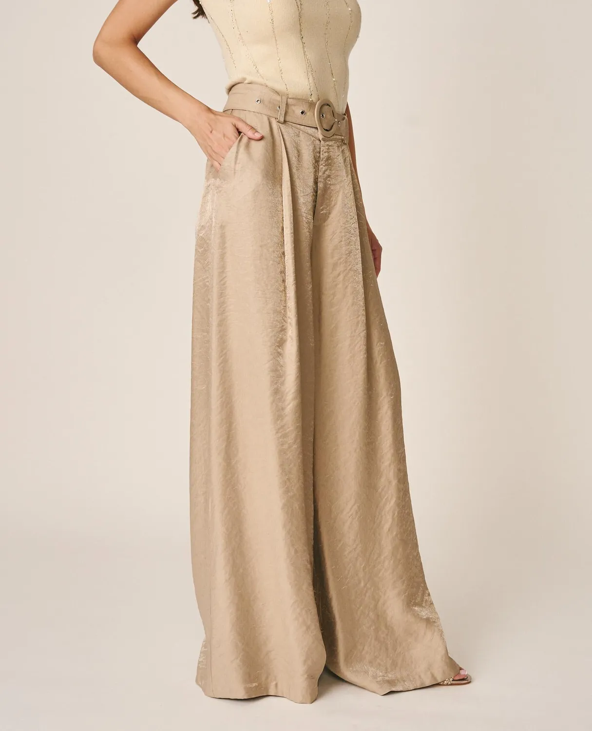 Alma en Pena I26CL1608 pantalon beige satin large