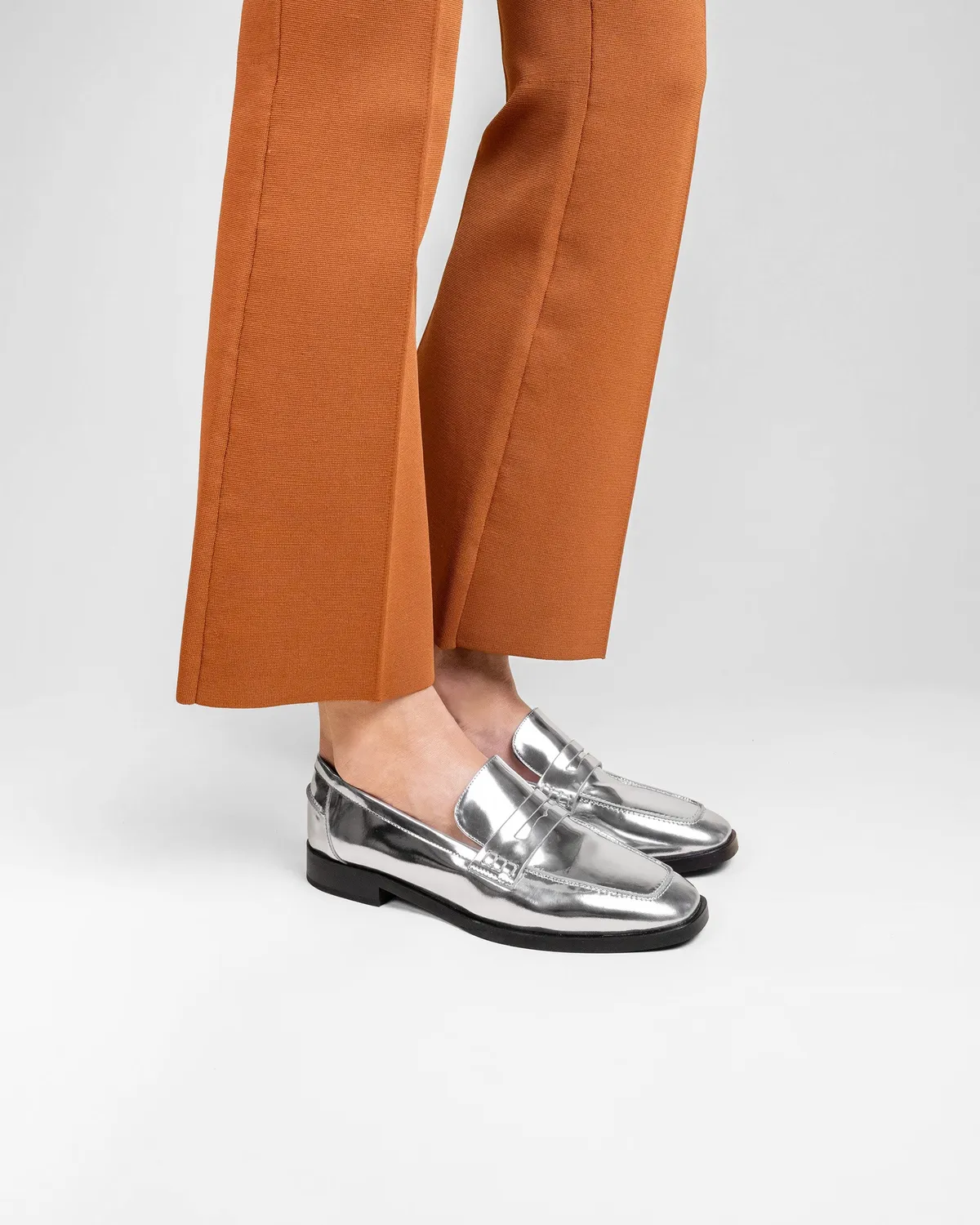 Mi/Mai Luciano mocassins cuir argenté effet miroir