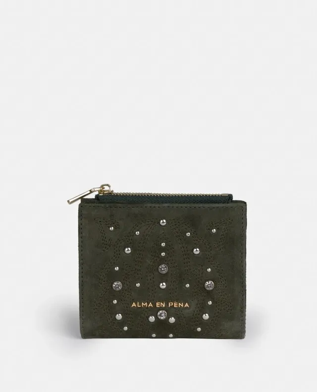 Alma en Pena I25CA301 portefeuille cuir kaki strass