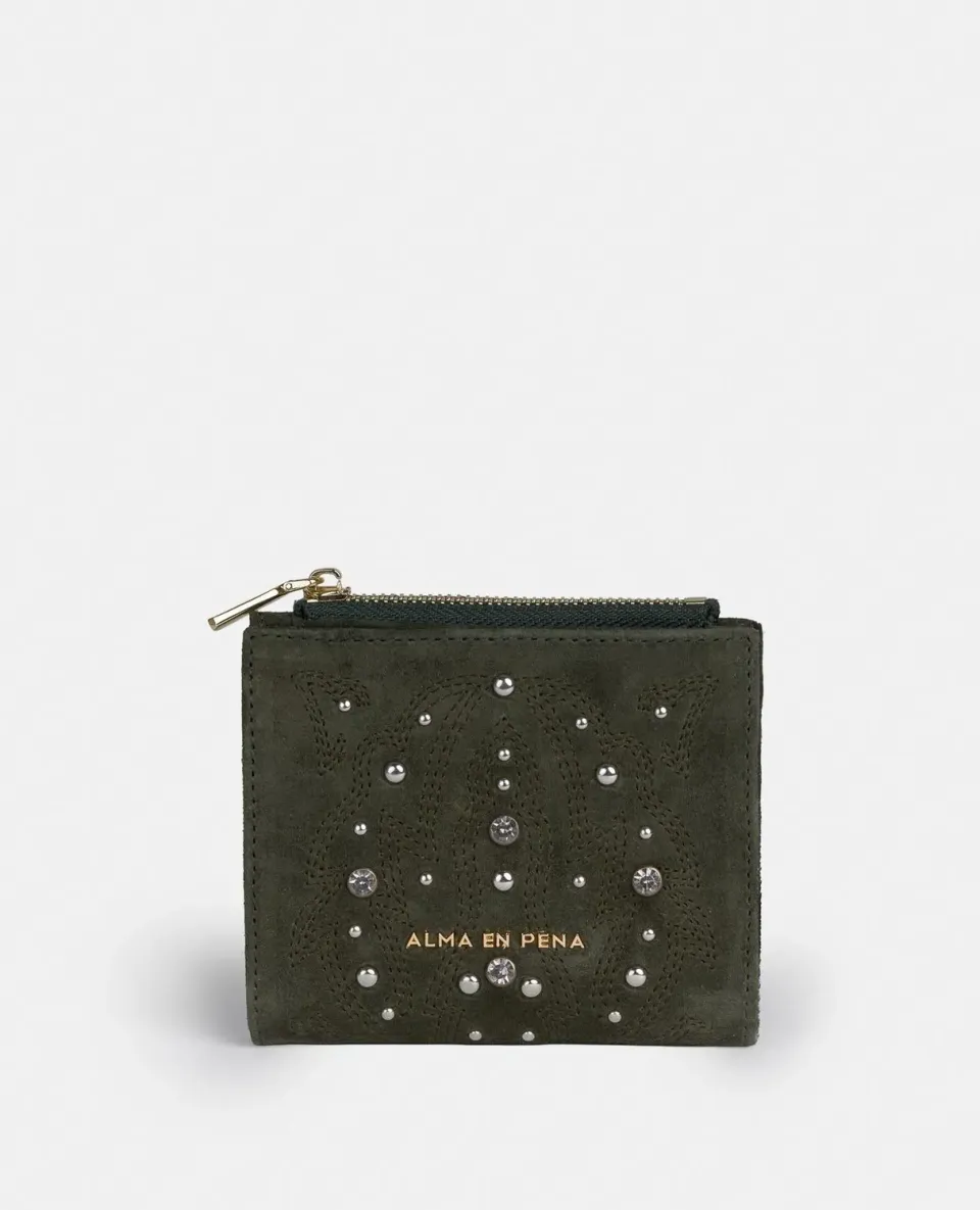 Alma en Pena I25CA301 portefeuille cuir kaki strass
