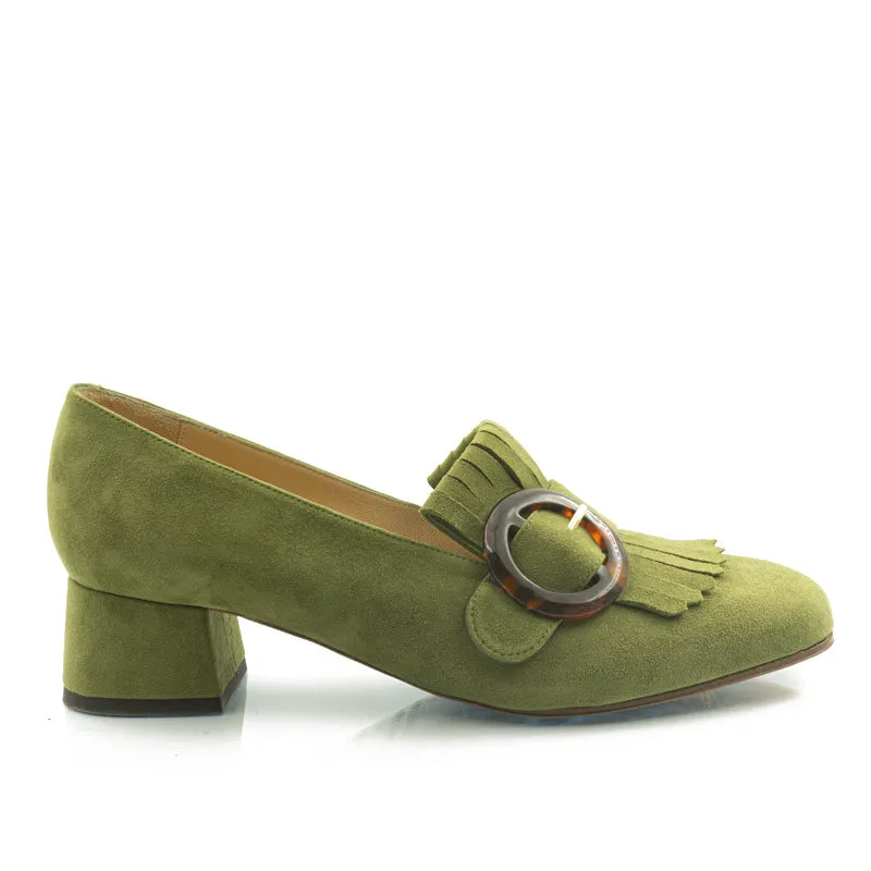 Bégum Paris Torino mocassins vert mousse franges 4 cm