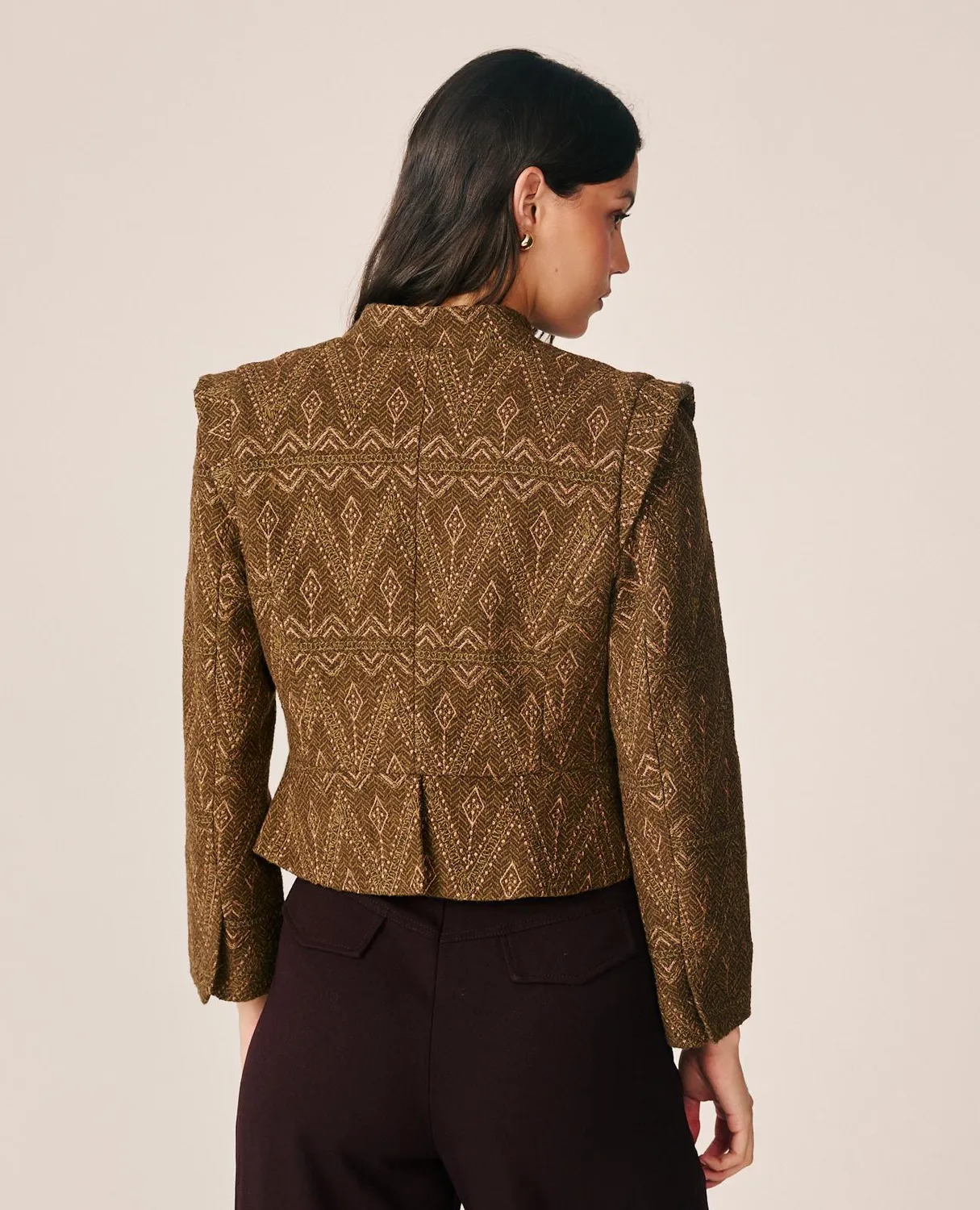 Alma en Pena I26CL1108 veste jacquard kaki géométrique