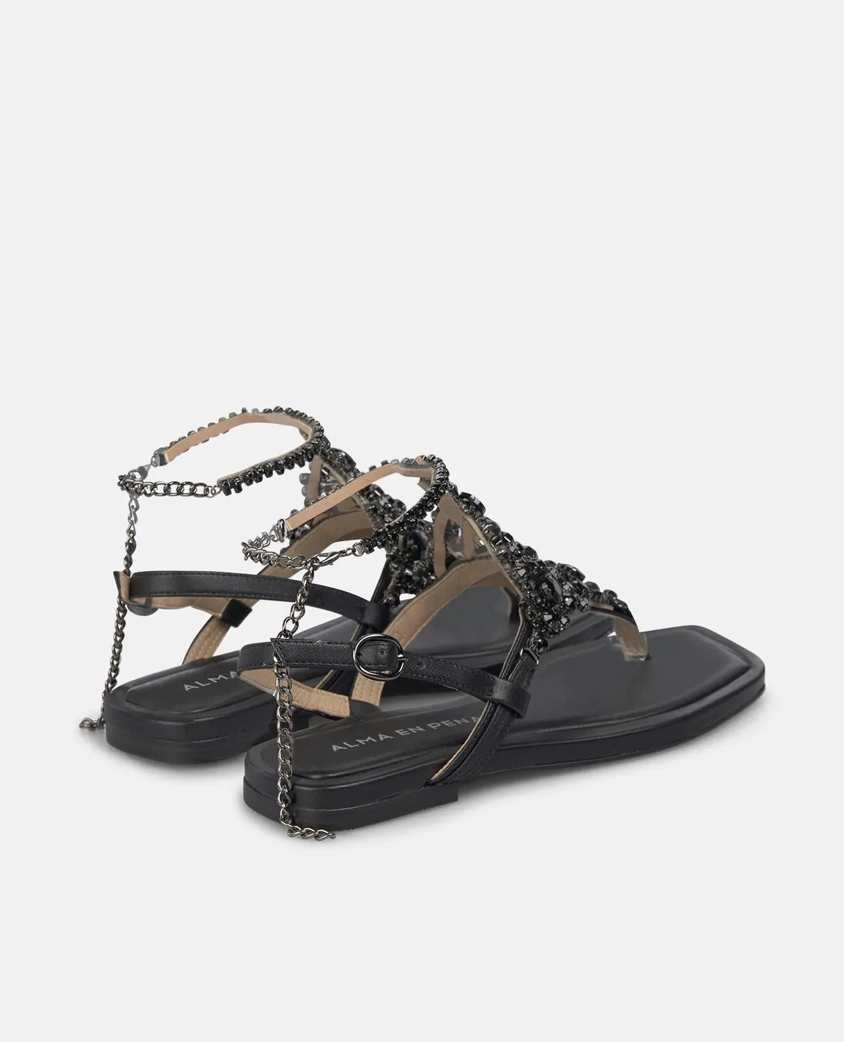 Alma en Pena V268427 sandales cuir noir strass plates