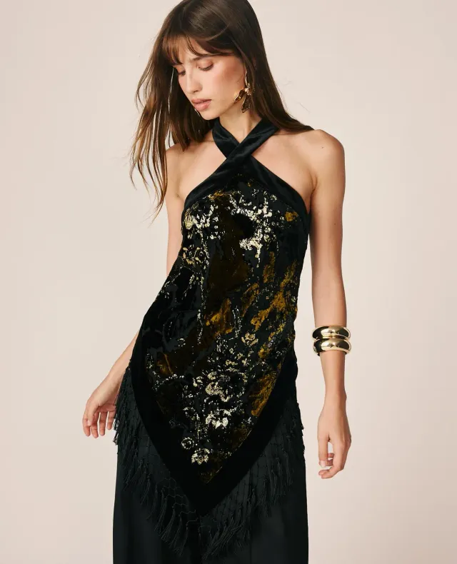 Alma en Pena I26CL0633 top halter noir imprimé