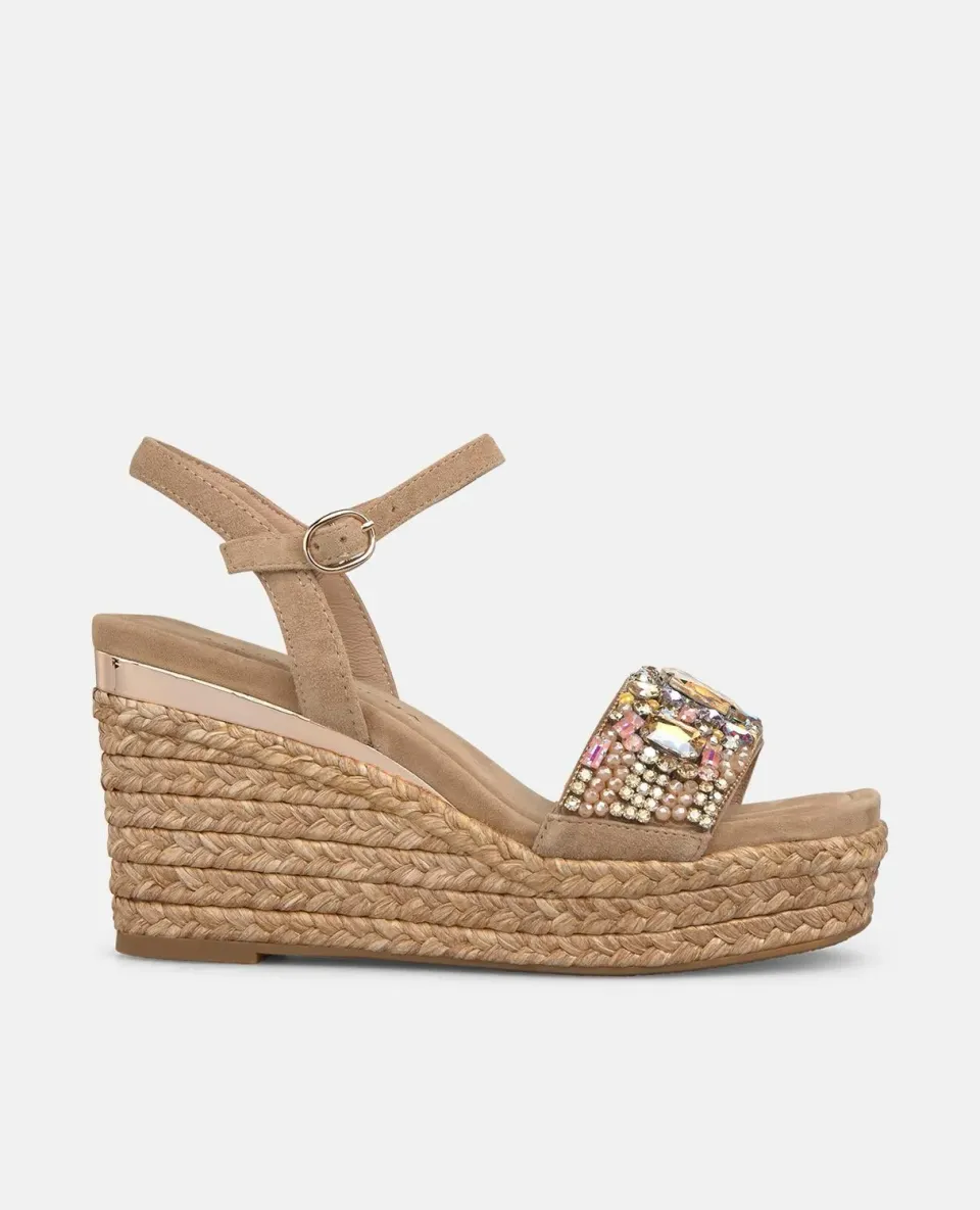 Alma en Pena V265503 espadrilles compensées sable strass 9 cm