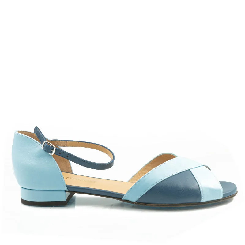 Bégum Paris Nougat sandales bleu bicolore talon plat