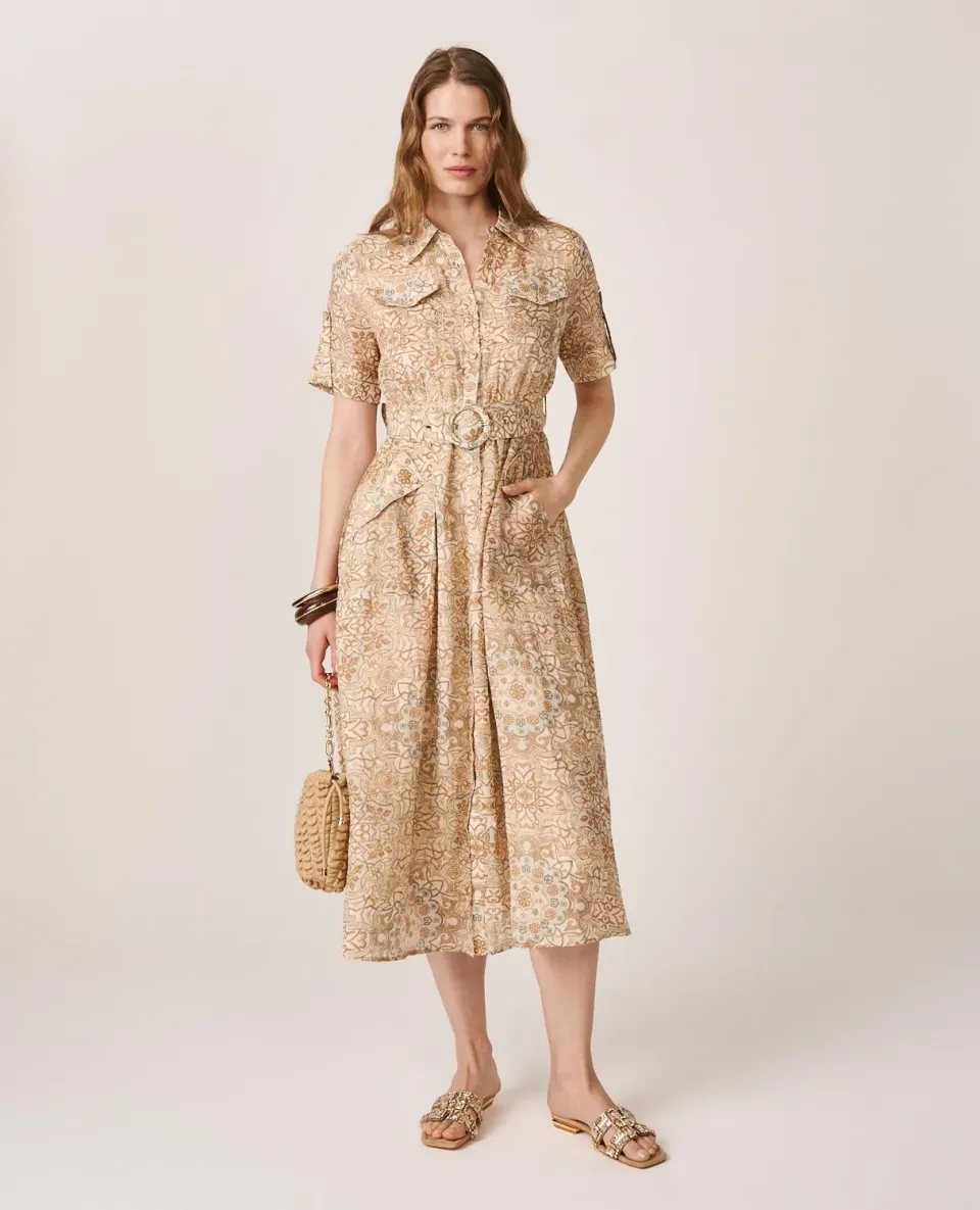 Alma en Pena V26CL0223 robe midi mosaïque marron