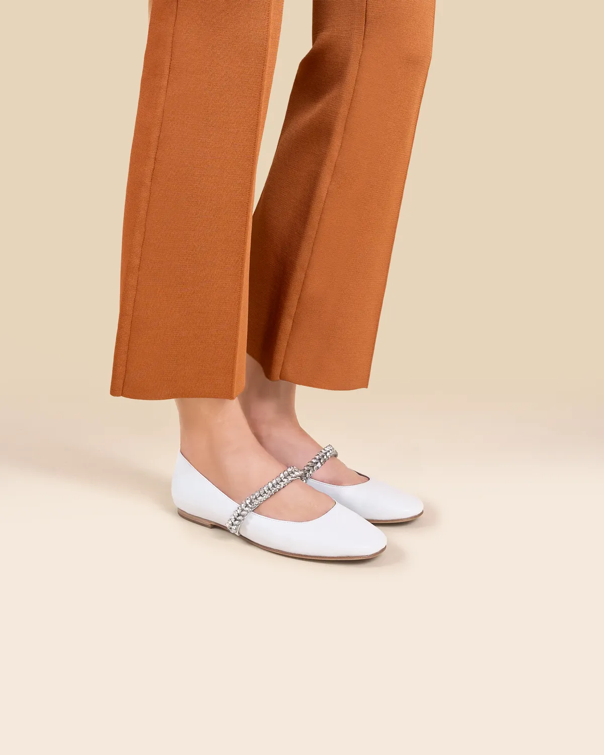Mi/Mai Patsy White ballerines cuir blanc strass