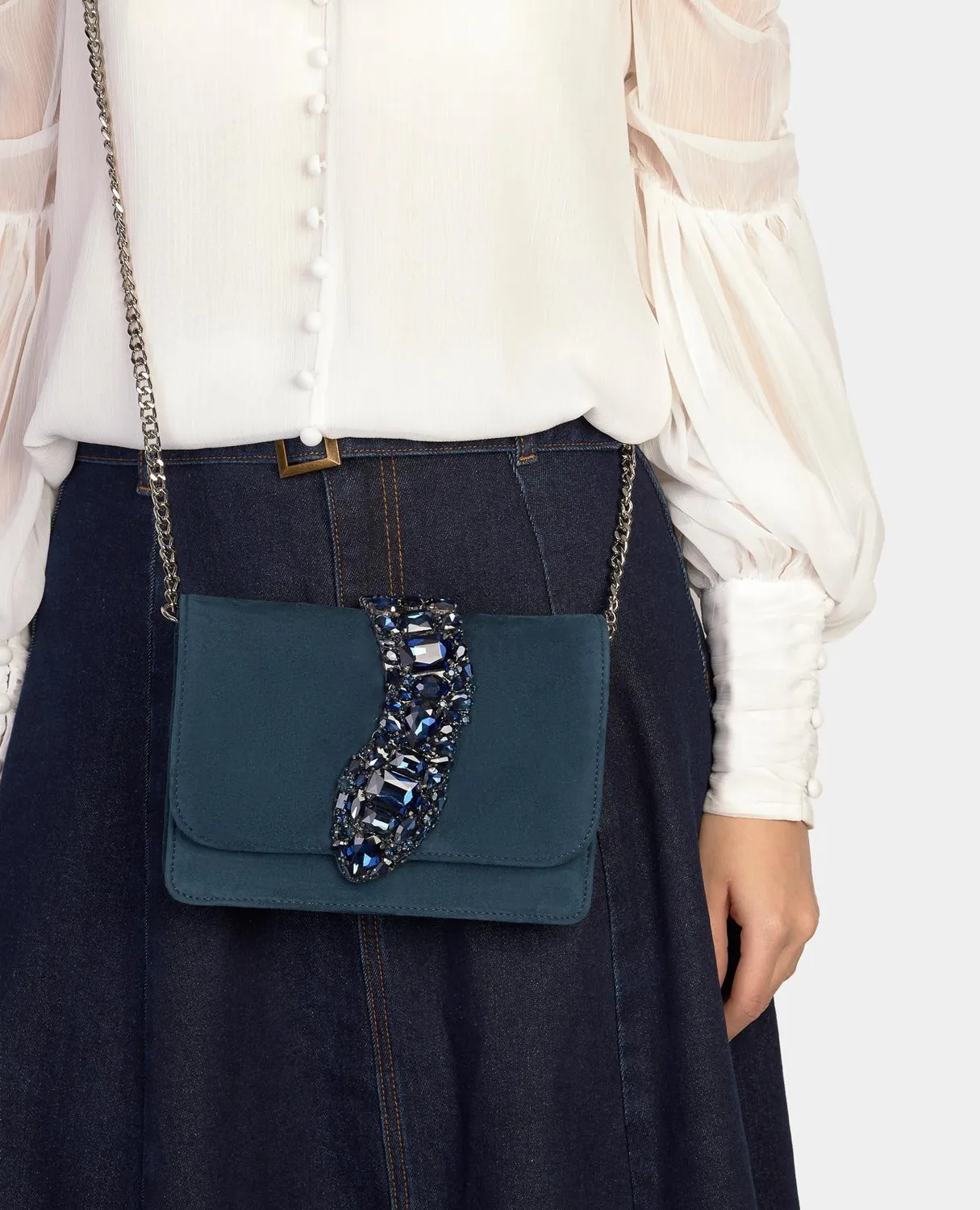 Alma en Pena BG104 sac bandoulière cuir bleu chaîne