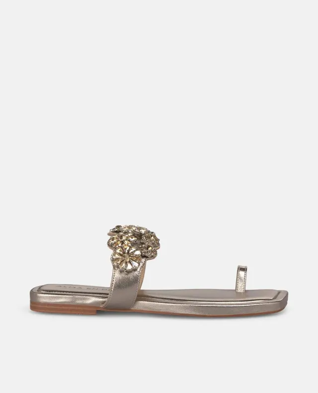 Alma en Pena V251913 tongs bronze strass plat 1 cm
