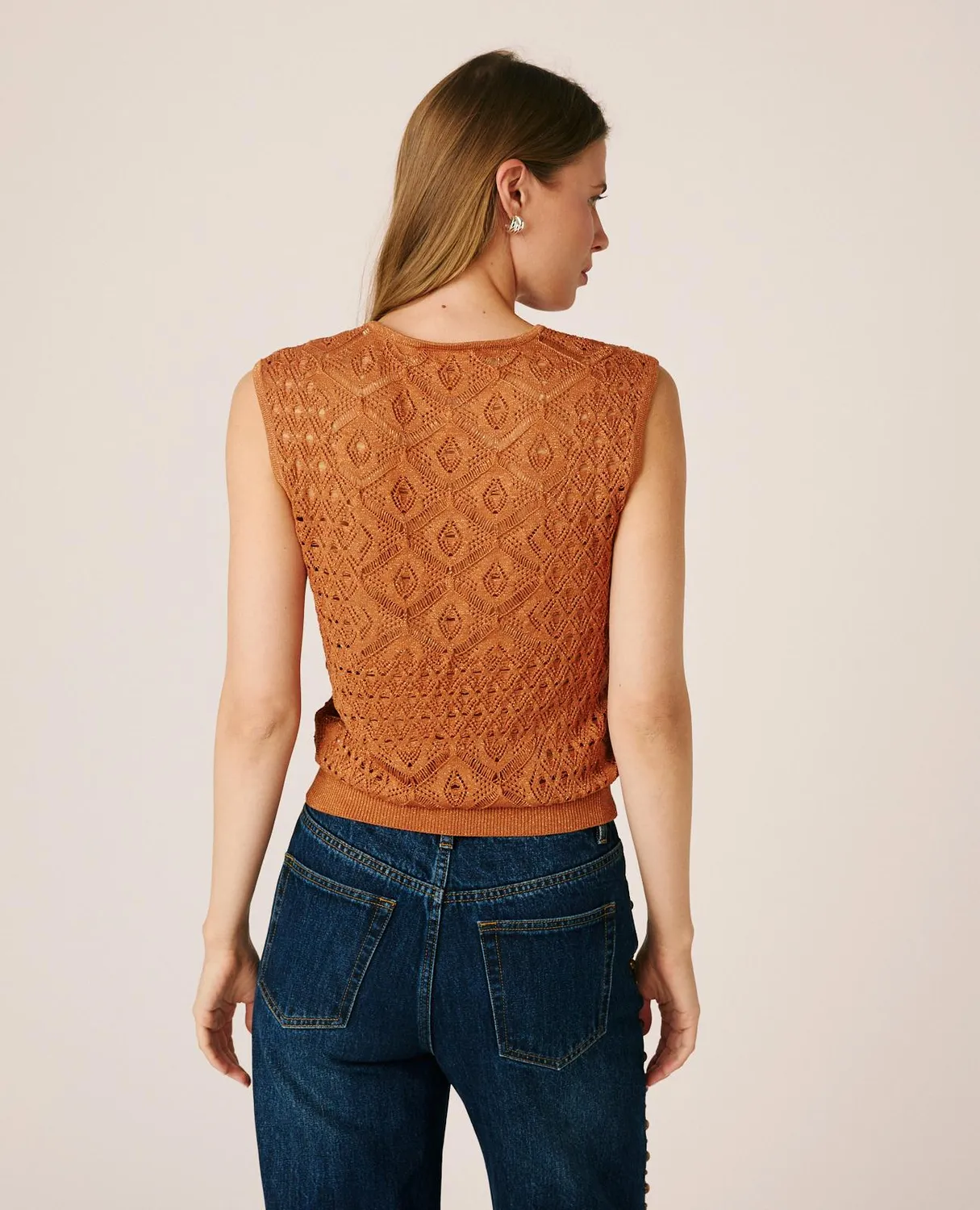 Alma en Pena I26CL1404 top marron ajouré lurex