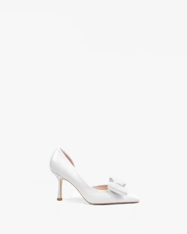 Mi/Mai Iris White Leather escarpins blancs strass noeud