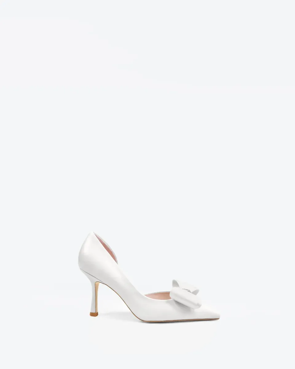 Mi/Mai Iris White Leather escarpins blancs strass noeud