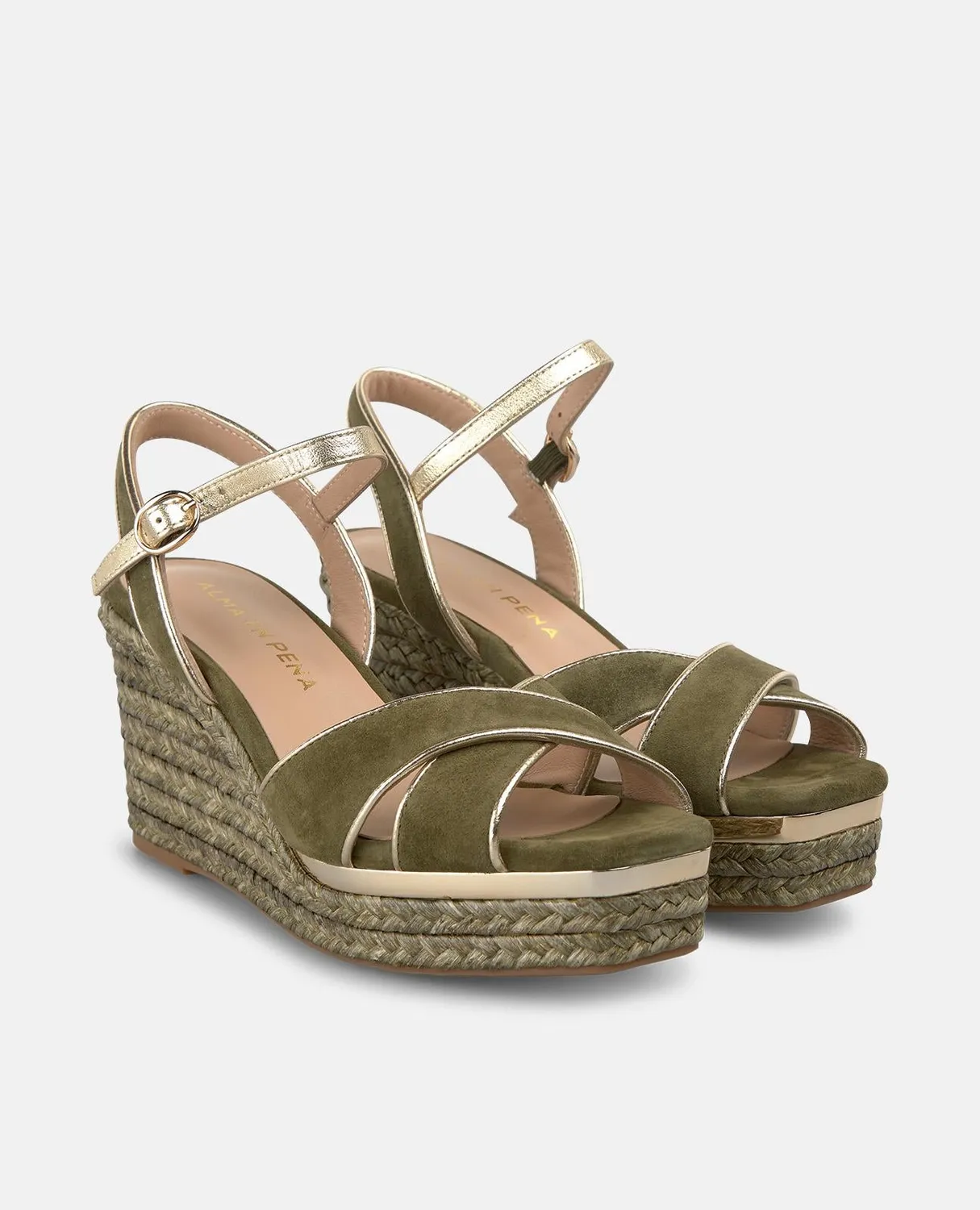 Alma en Pena Suede V266001 compensées kaki brides croisées