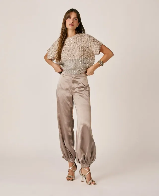 Alma en Pena I26CL1601 pantalon vison satiné