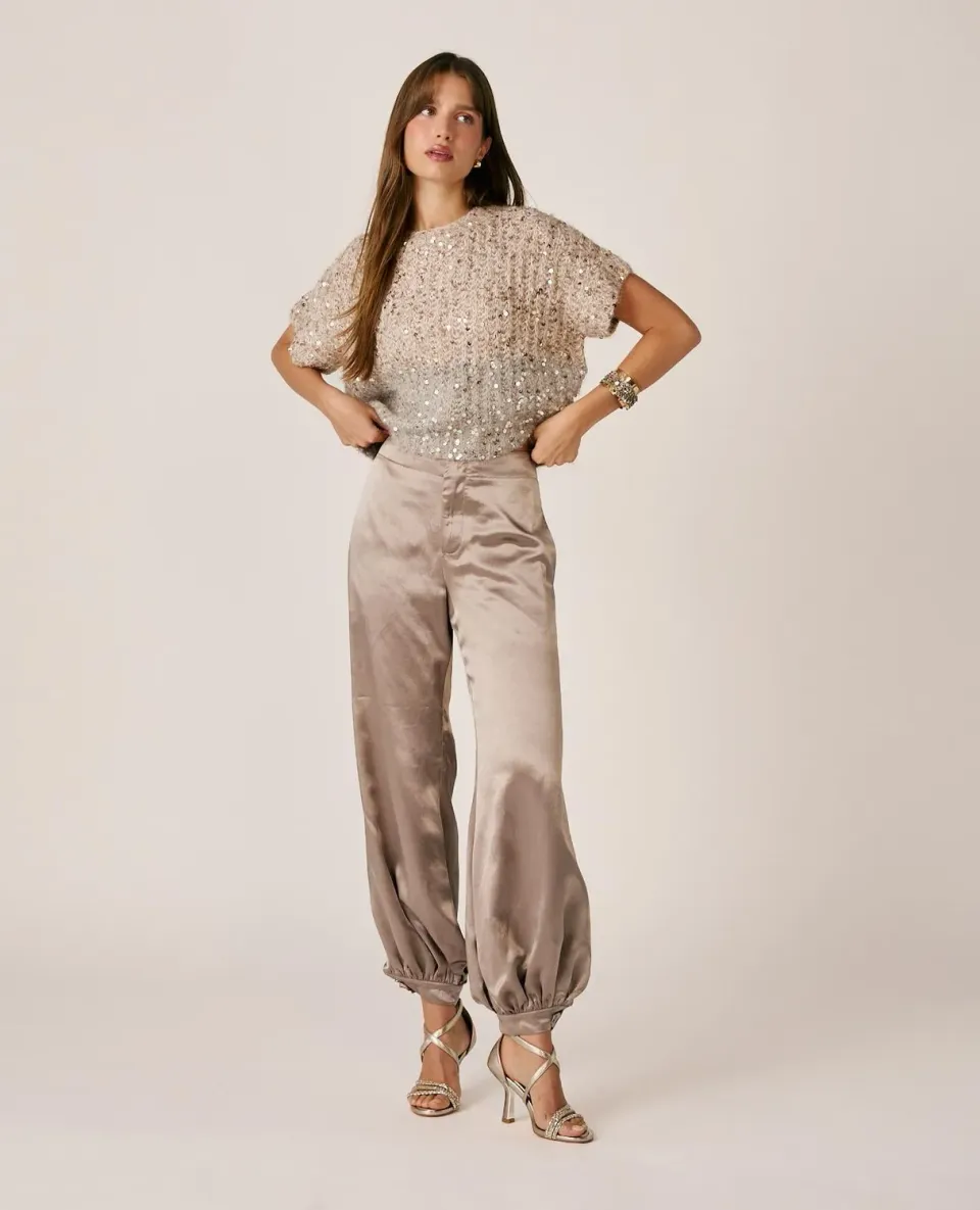 Alma en Pena I26CL1601 pantalon vison satiné