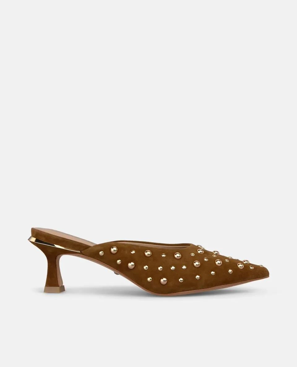 Alma en Pena I260225 mules camel daim talon 6 cm