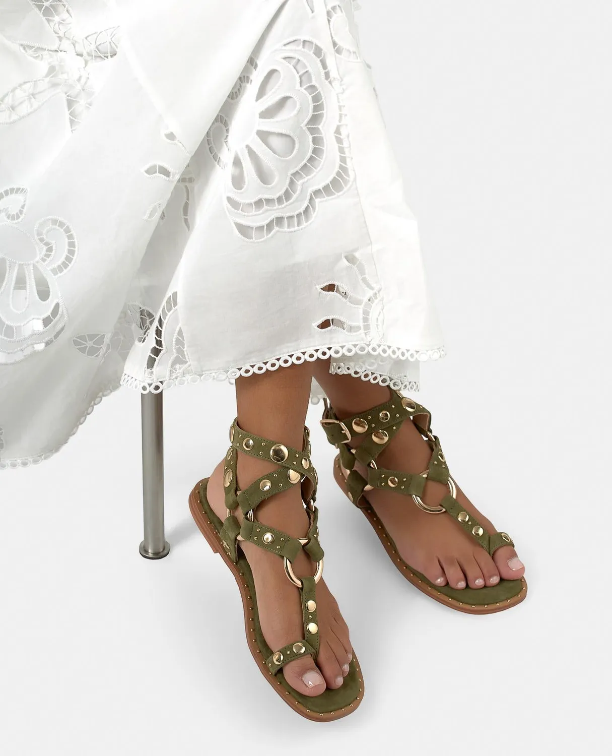 Alma en Pena V268211 sandales kaki plates cuir