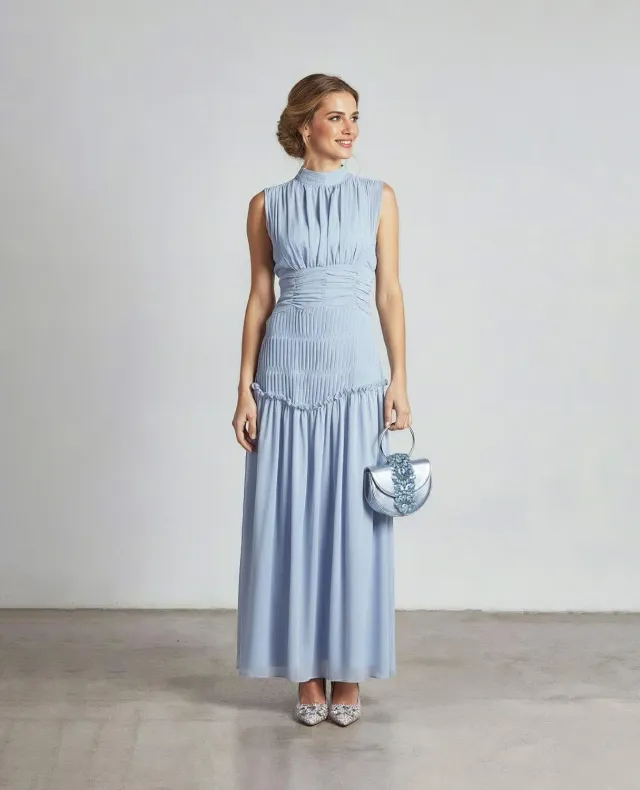 Alma en Pena CENCL100 robe longue bleue fleurie halter