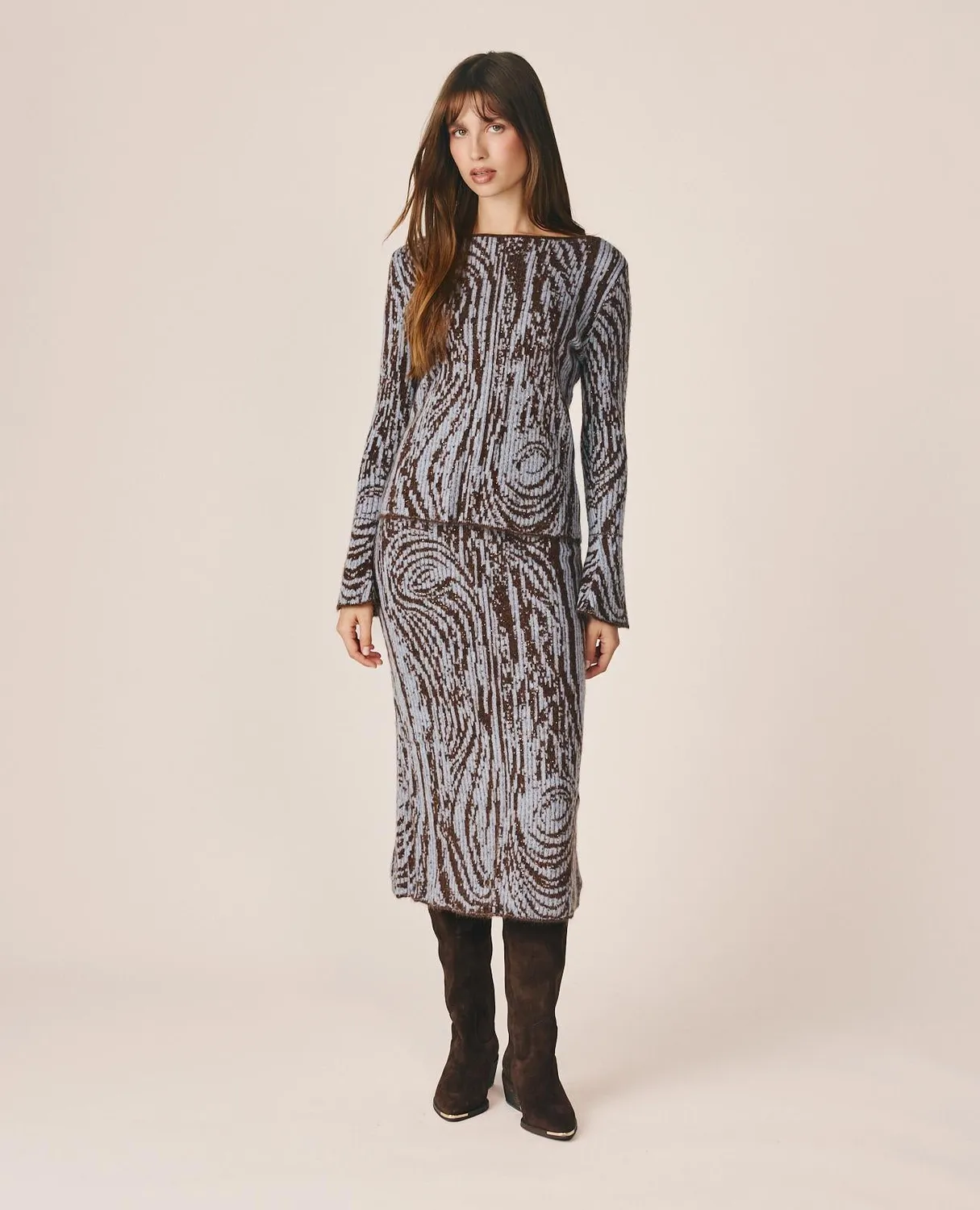 Alma En Pena I26CL0800 pull marron imprimé mohair