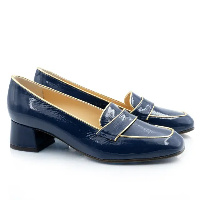 Bégum Paris Monza mocassin vernis bleu pétrole 4 cm