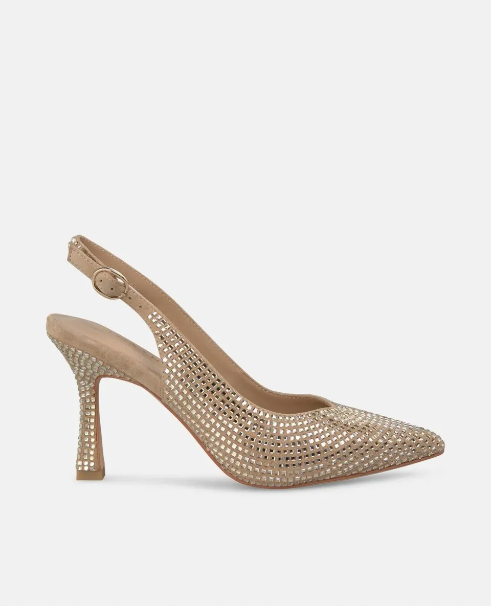 Alma en Pena V250601 escarpins strass sable daim 9 cm
