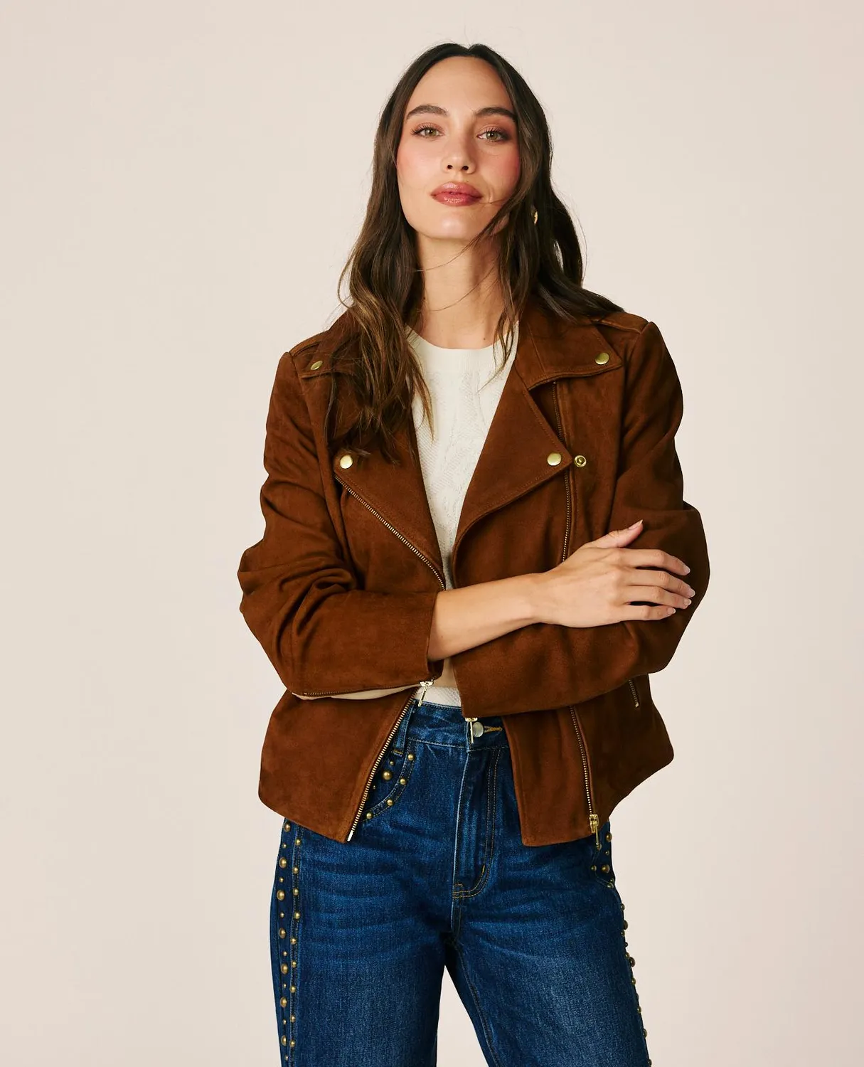 Alma en Pena I26CL1103 veste biker camel daim