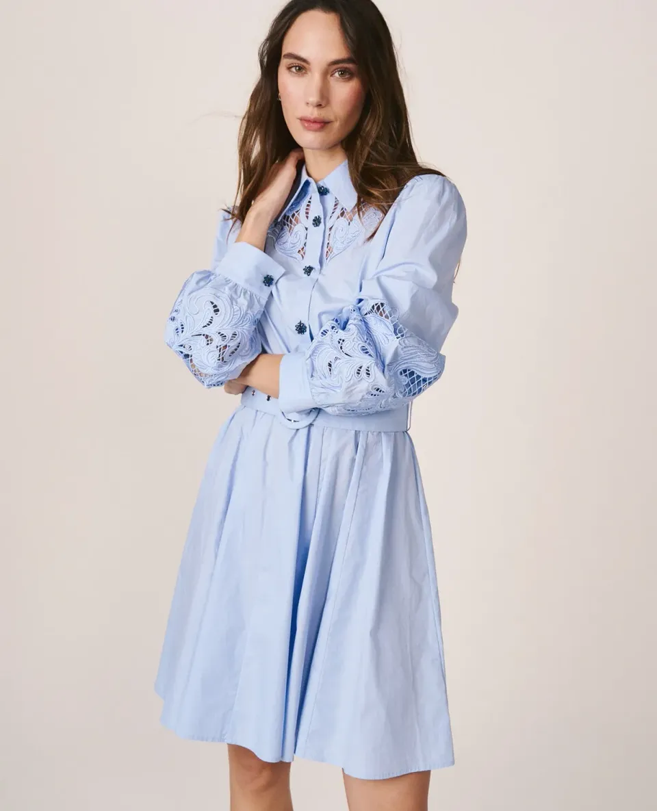 Alma en Pena V26CL0100 robe popeline coton bleu ciel