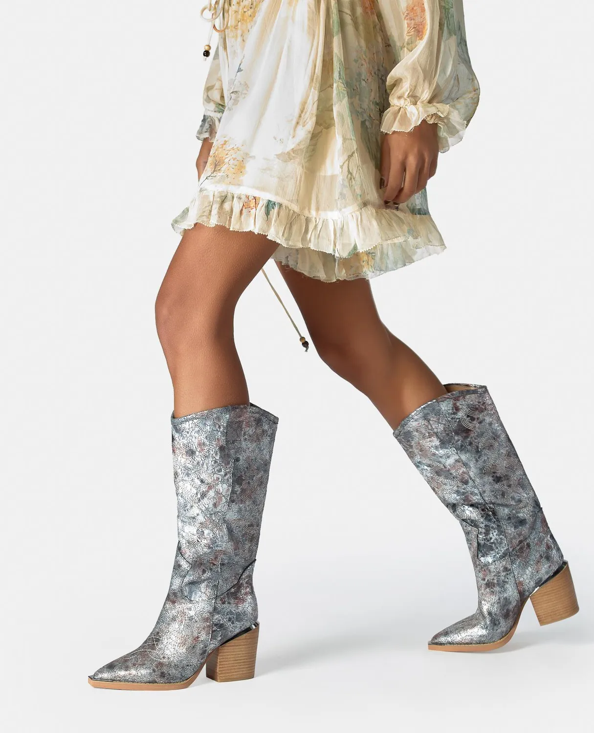 Alma en Pena V260108 bottes à talon cuir argenté