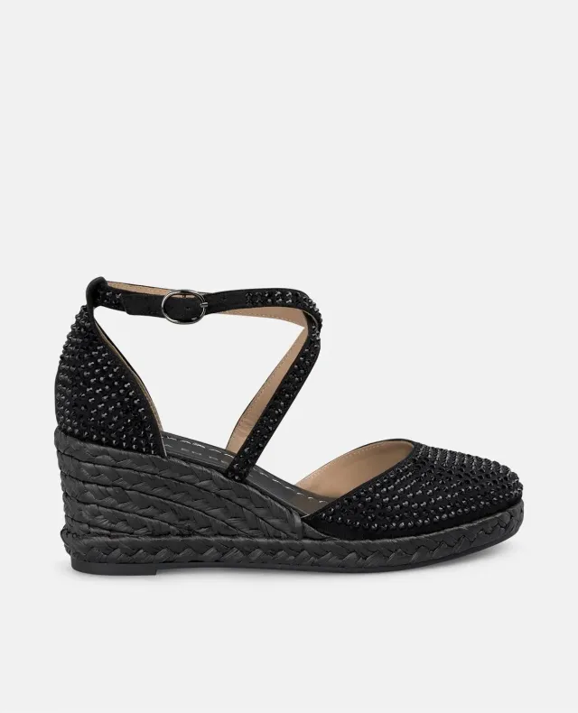 Alma en Pena V2551053 compensées noires strass cuir 5 cm