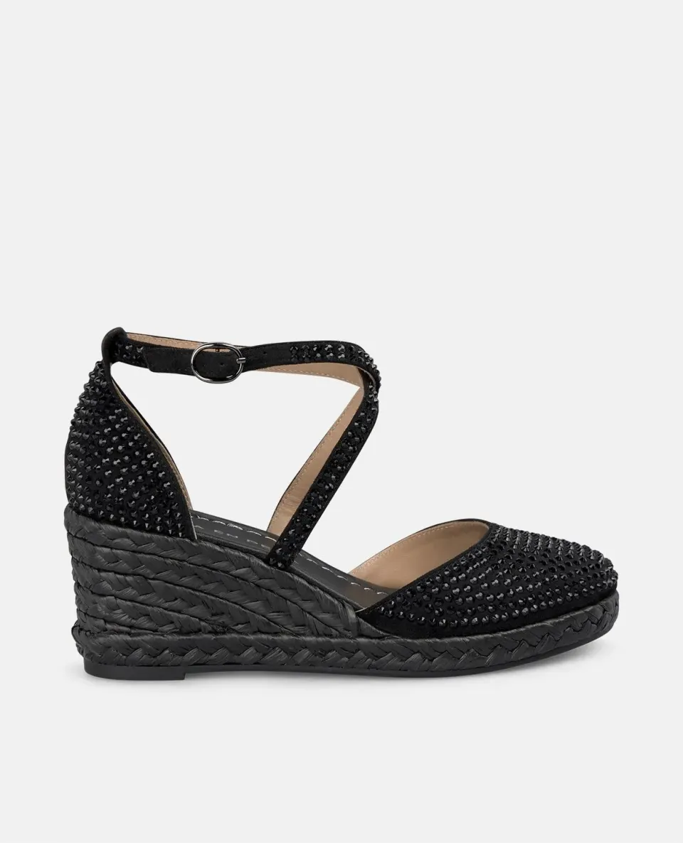 Alma en Pena V2551053 compensées noires strass cuir 5 cm