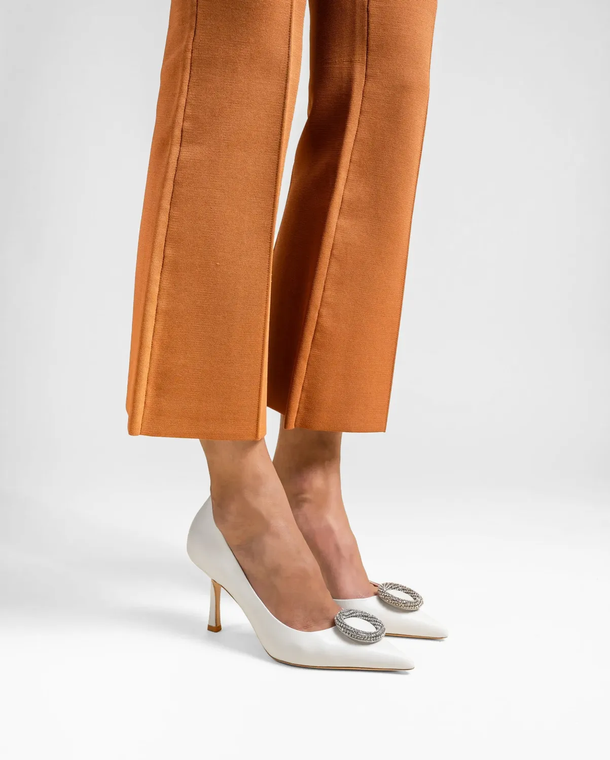 Mi/Mai Coco White escarpins cuir blanc strass talon fin