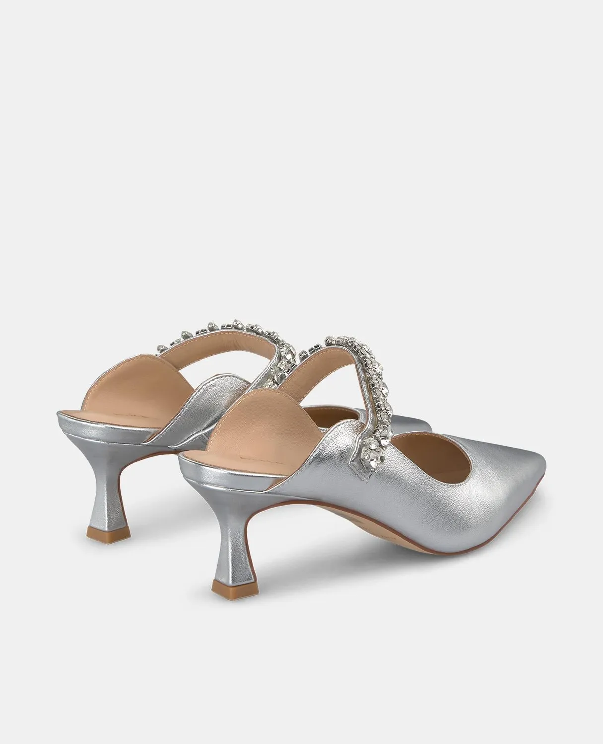 Alma en Pena V250652 mules argentées strass 6 cm
