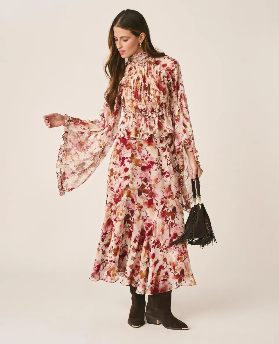 Alma en Pena I26CL1808 jupe midi rose floral gaze