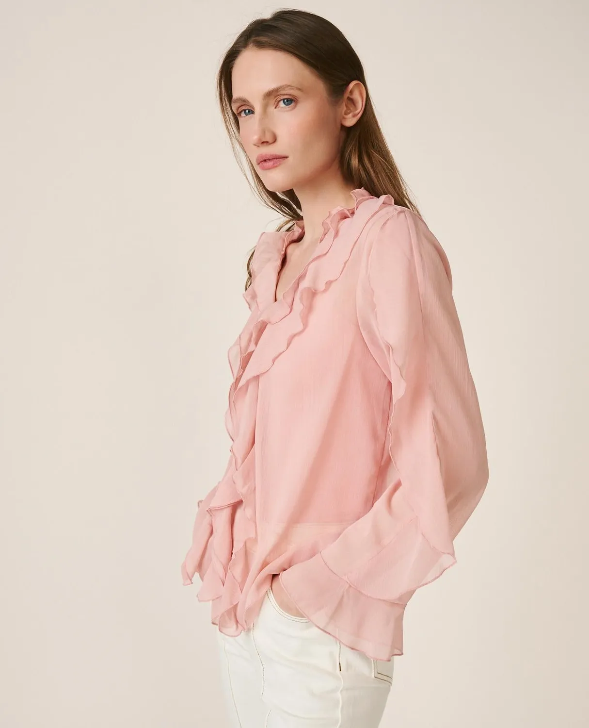 Alma en Pena V26CL0517 blouse rose volants polyester