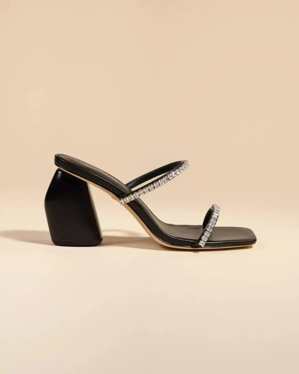 Mi/Mai Tilda High Black Crystals sandales strass noir talon 8cm