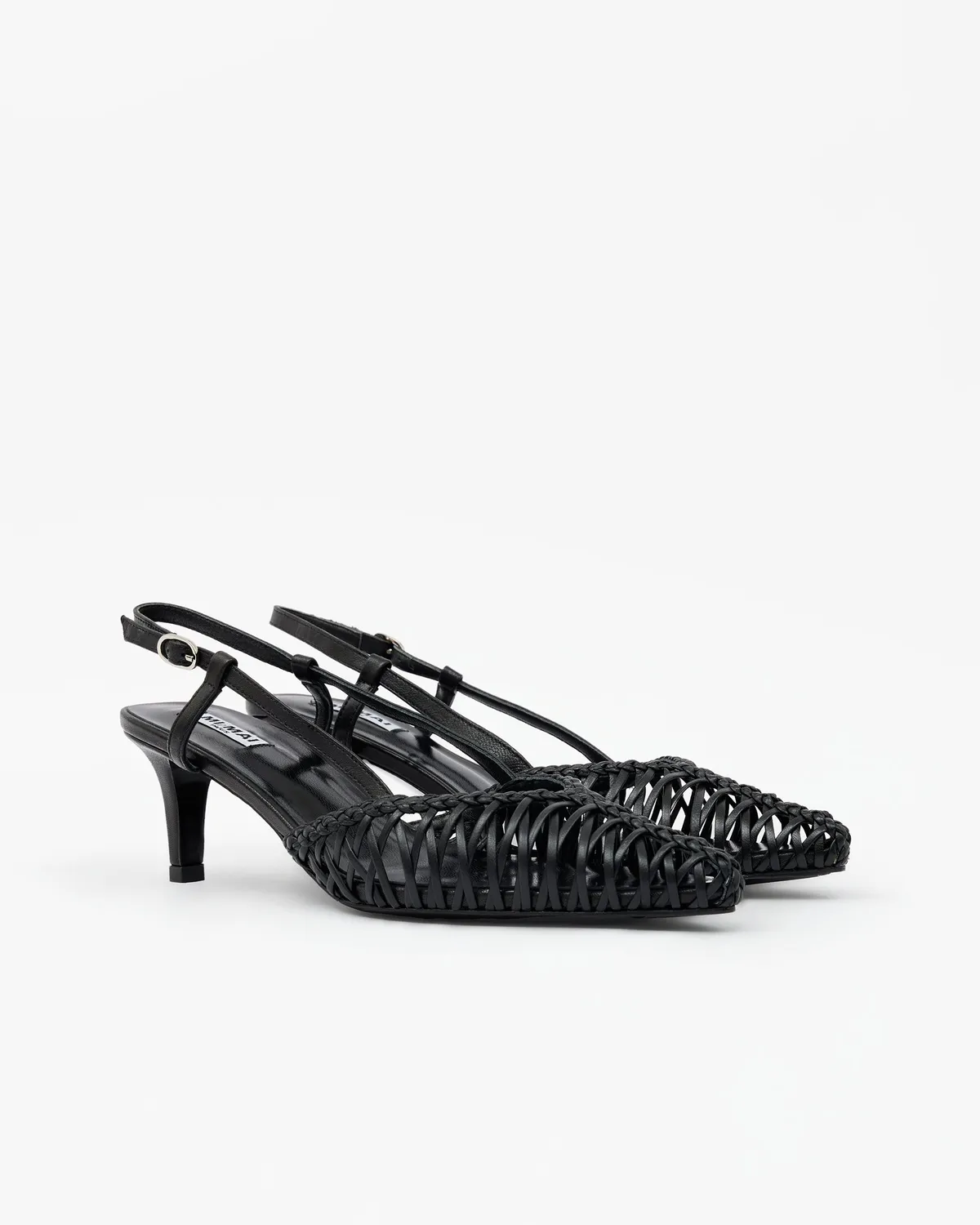 Mi/Mai Tessa Black escarpins sling-back cuir tressé noir