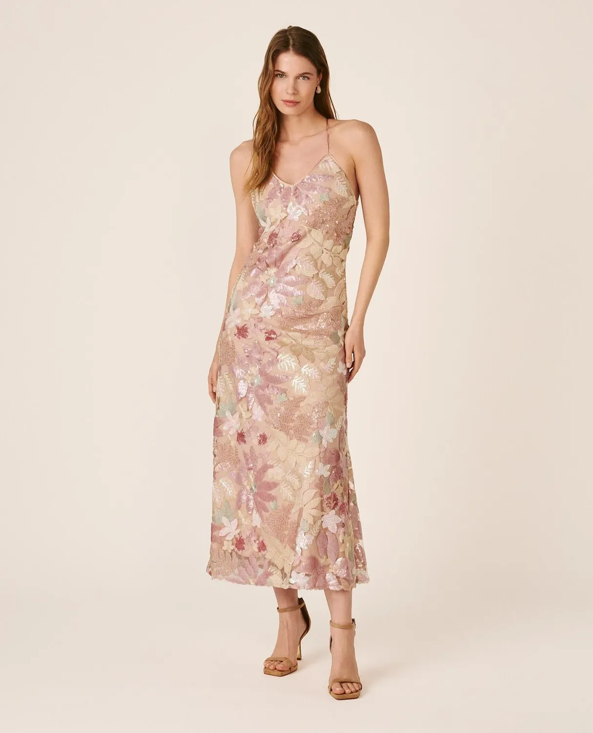 Alma en Pena V26CL0246 robe midi sequins rose