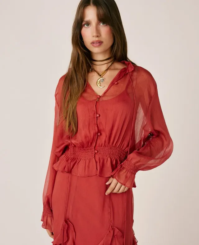 Alma en Pena I26CL0500 blouse gaze rose semi-transparente