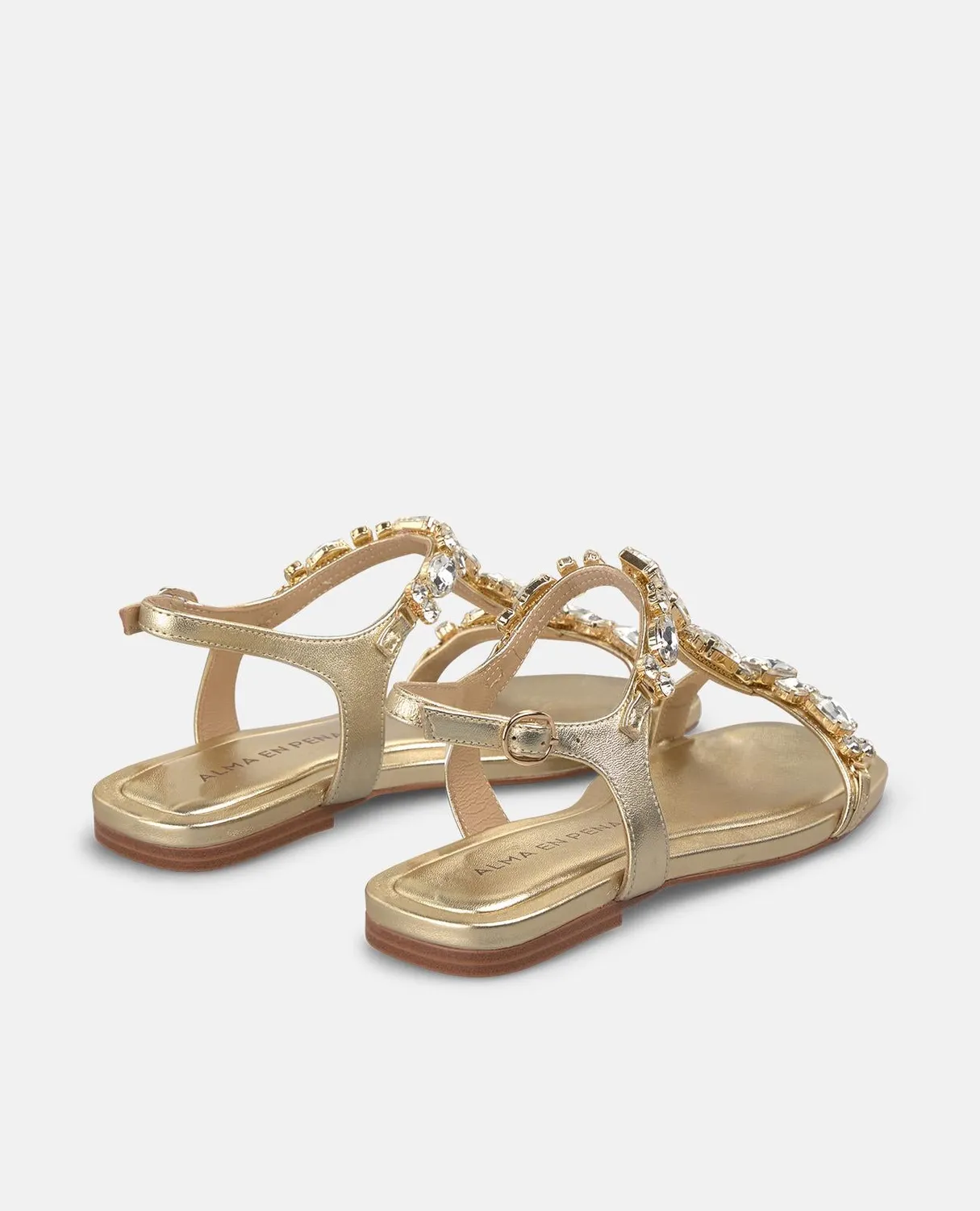 Alma en Pena V268415 sandales dorées cuir plat strass